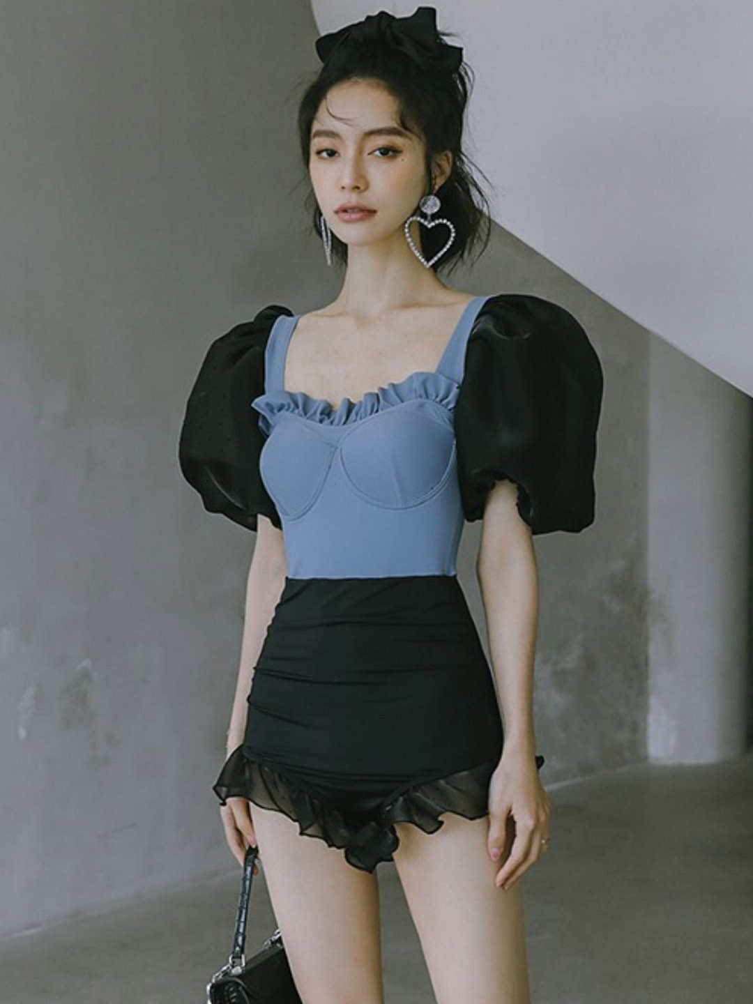 

LULU & SKY Colourblocked Ruffle-trim Swimsuit, Black