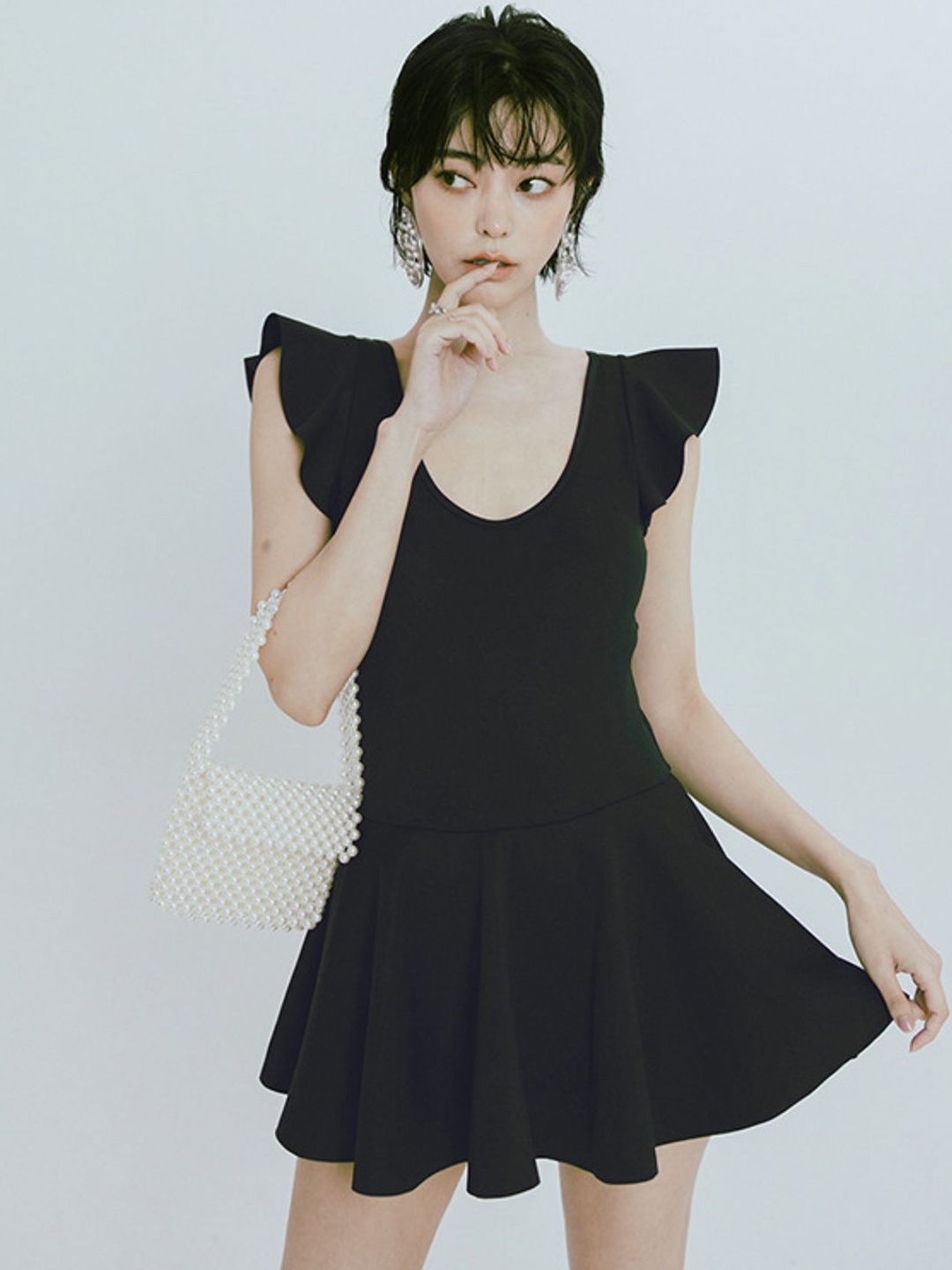 

LULU & SKY Flutter Sleeve Beachwear Dress, Black