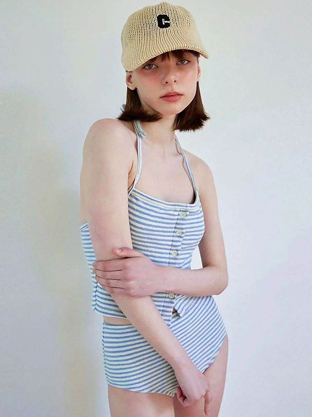 

LULU & SKY Striped Sleeveless Top & Bikini Brief Swim Set, Blue