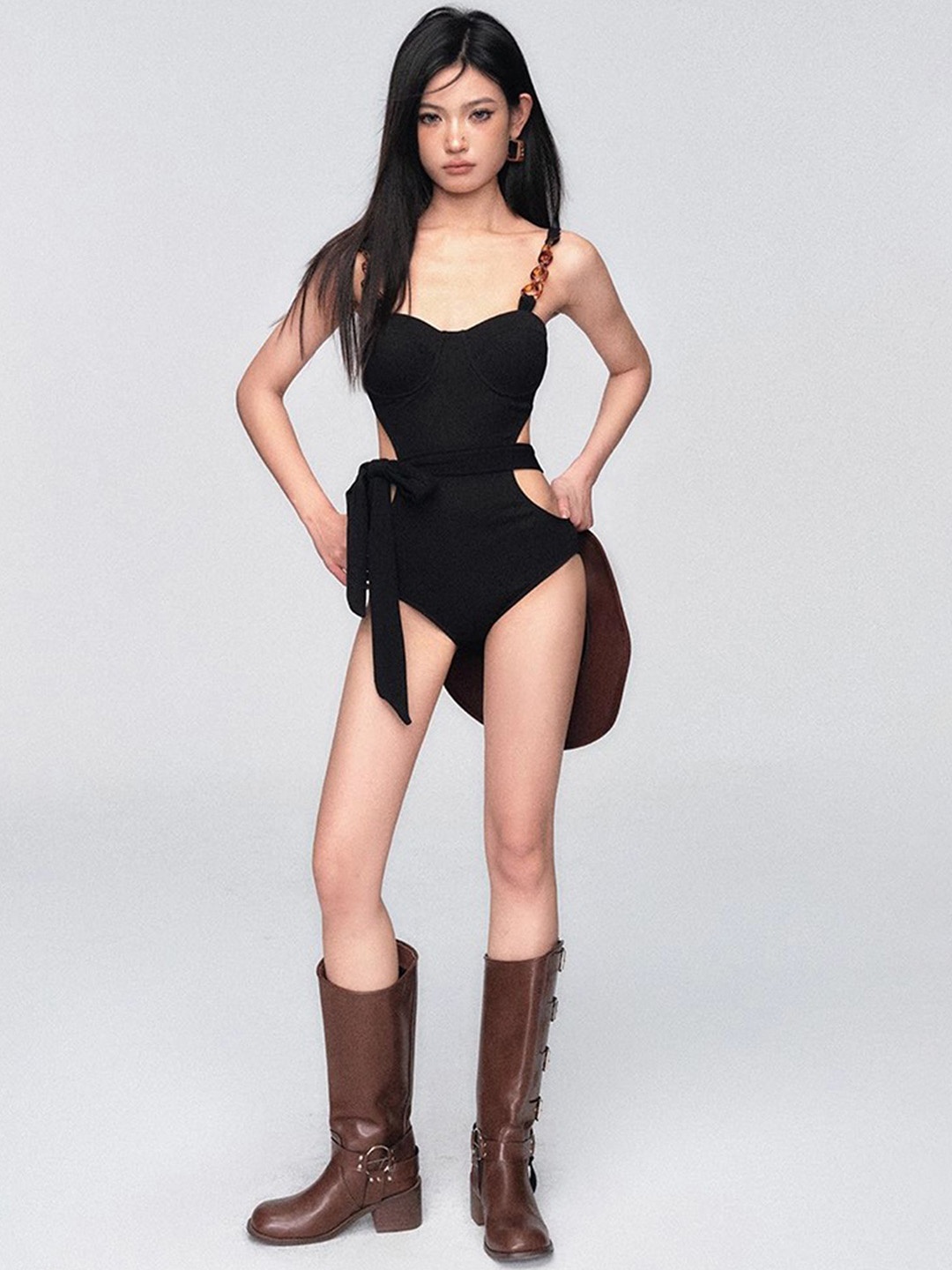 

LULU & SKY Hollow-back Swimsuit, Black