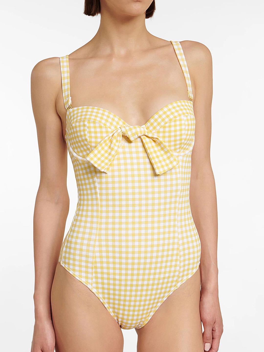 

LULU & SKY Women Gingham Pattern Bowknot Swimsuit, Yellow