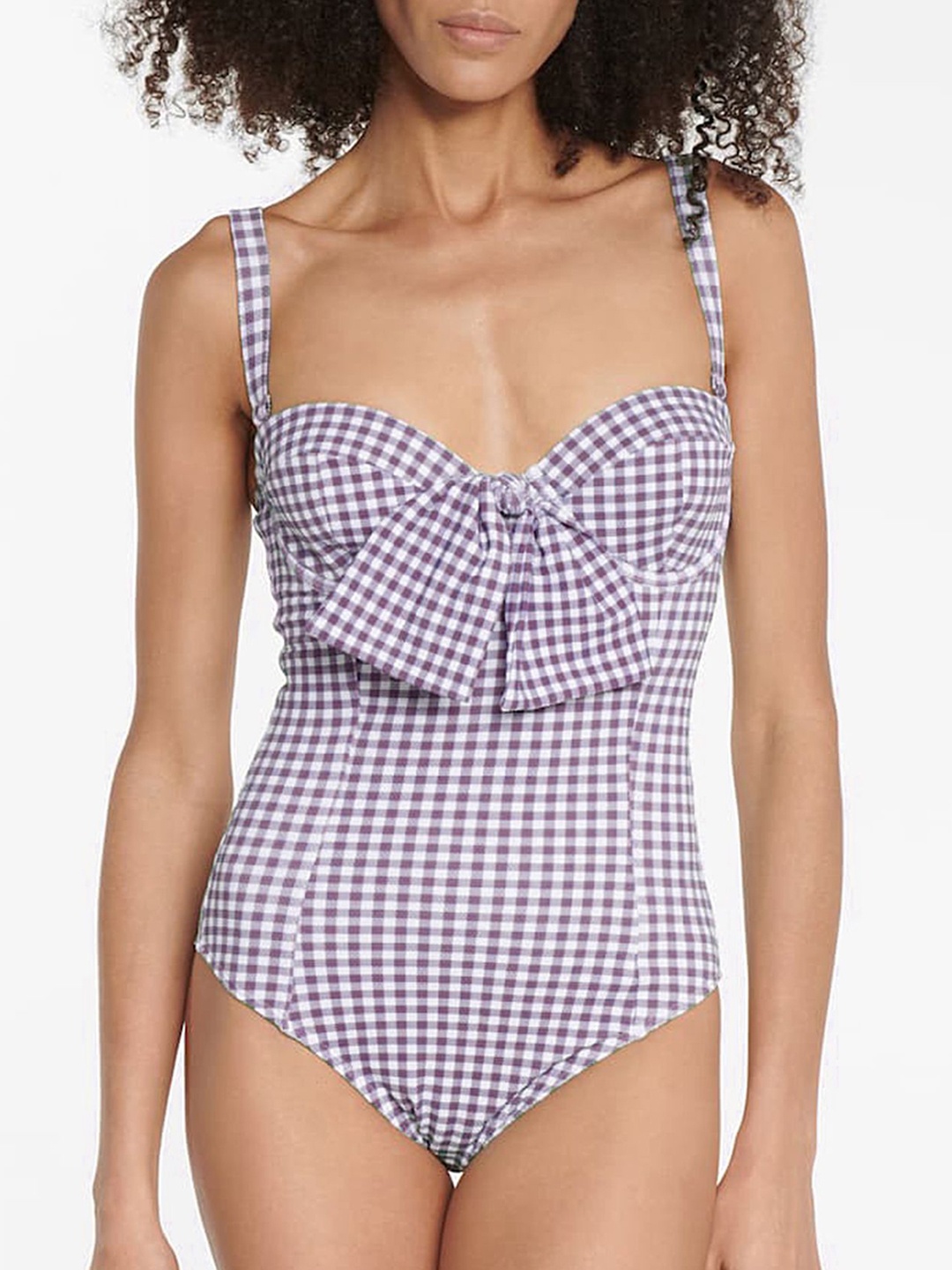 

LULU & SKY Checked Sleeveless Bowknot Swim Bodysuit, Purple