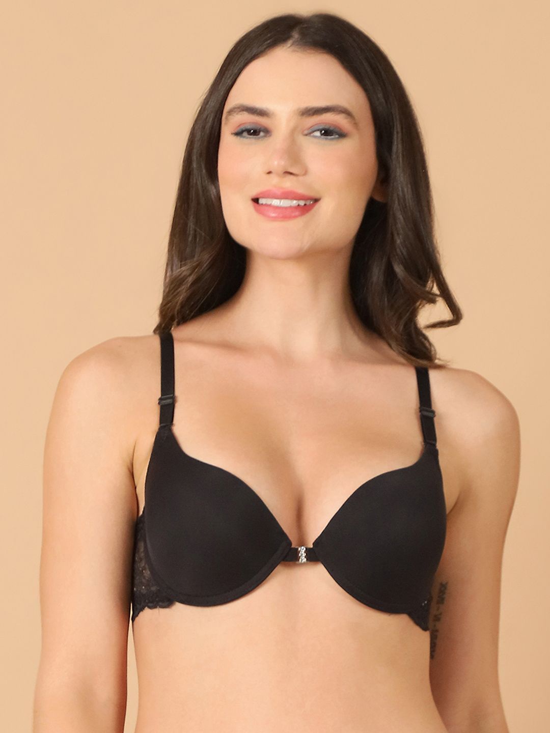 

PrettyCat Medium Coverage Underwired Lightly Padded Plunge Bra, Black