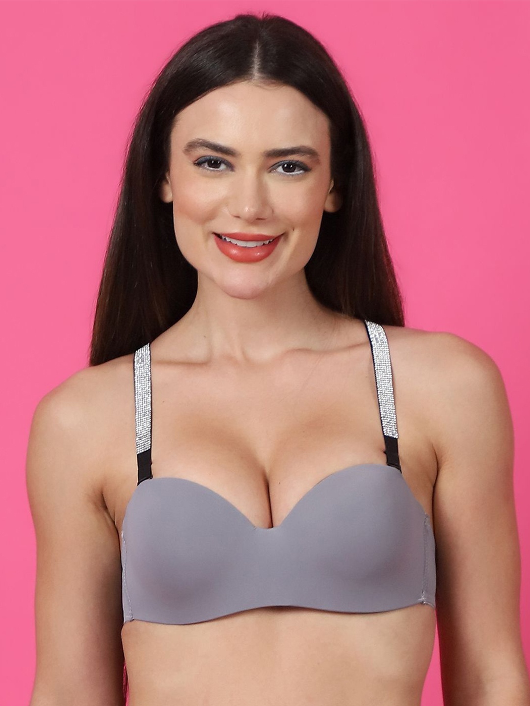 

PrettyCat Half Coverage Underwired Lightly Padded Balconette Bra, Grey