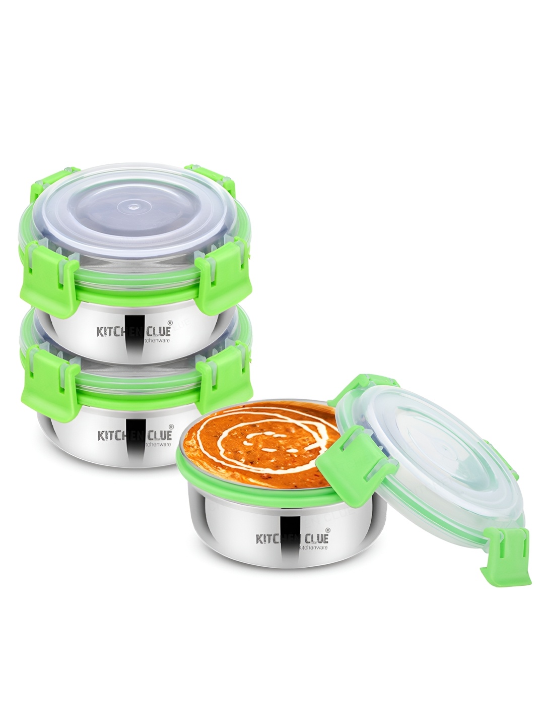 

KITCHEN CLUE Green 3 Pieces Stainless Steel BPA Free Lunch Box 350 ml