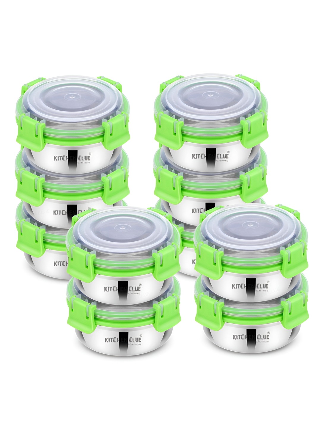 

KITCHEN CLUE Green 10 Pieces Textured Stainless Steel Lunch Box 350 ml