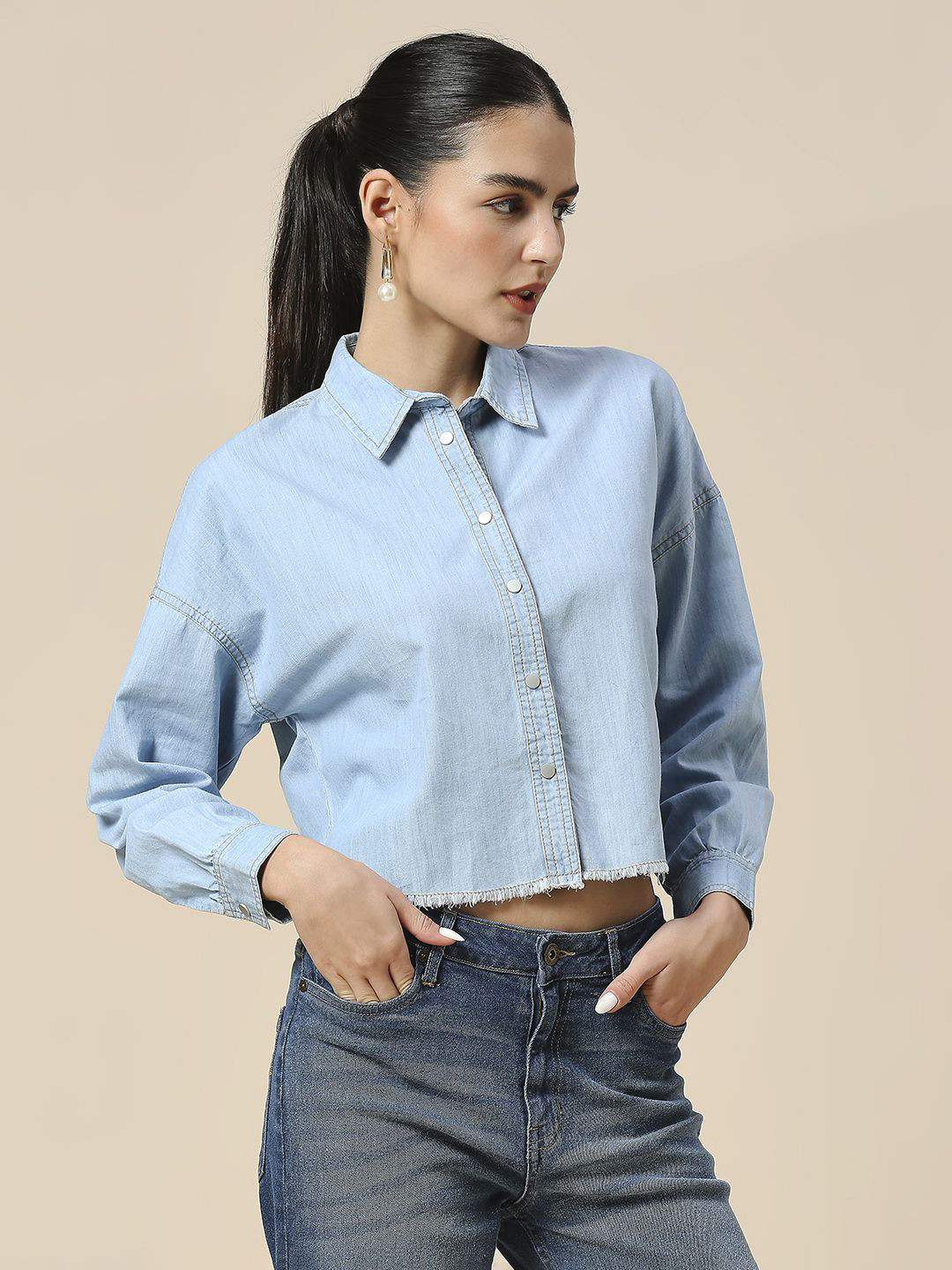 

Chemistry Denim Spread Collar Regular Fit Casual Shirt, Blue