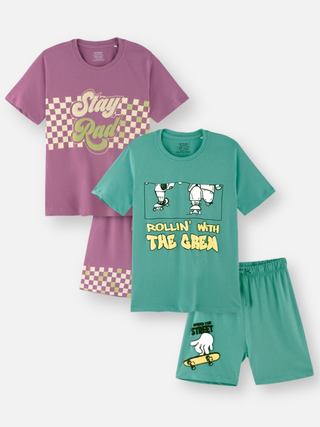 

Nap Chief Kids Pack of 2 Relaxed Fit Printed Pure Cotton T Shirt With Shorts, Green