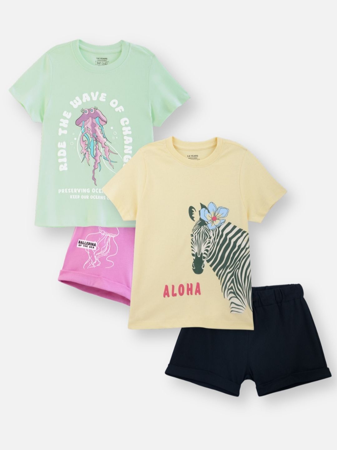 

Nap Chief Girls Pack of 2 Relaxed Fit Printed Pure Cotton T Shirt With Shorts, Green