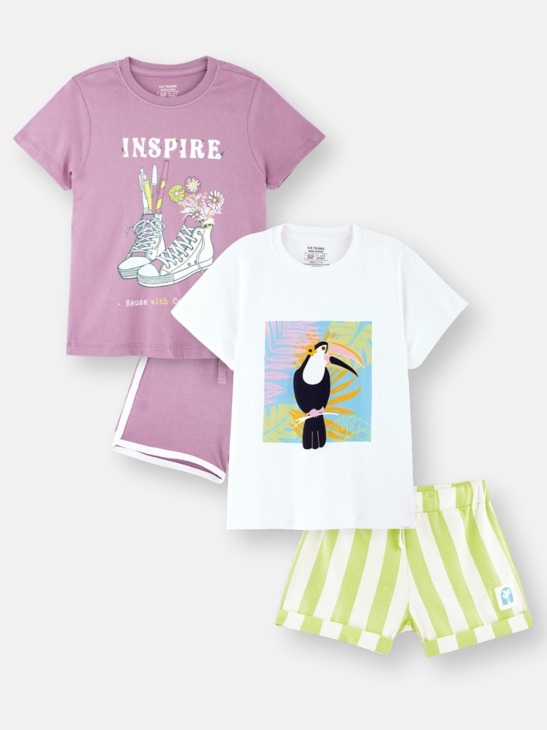 

Nap Chief Girls Pack of 2 Relaxed Fit Printed Pure Cotton T Shirt With Shorts, Purple
