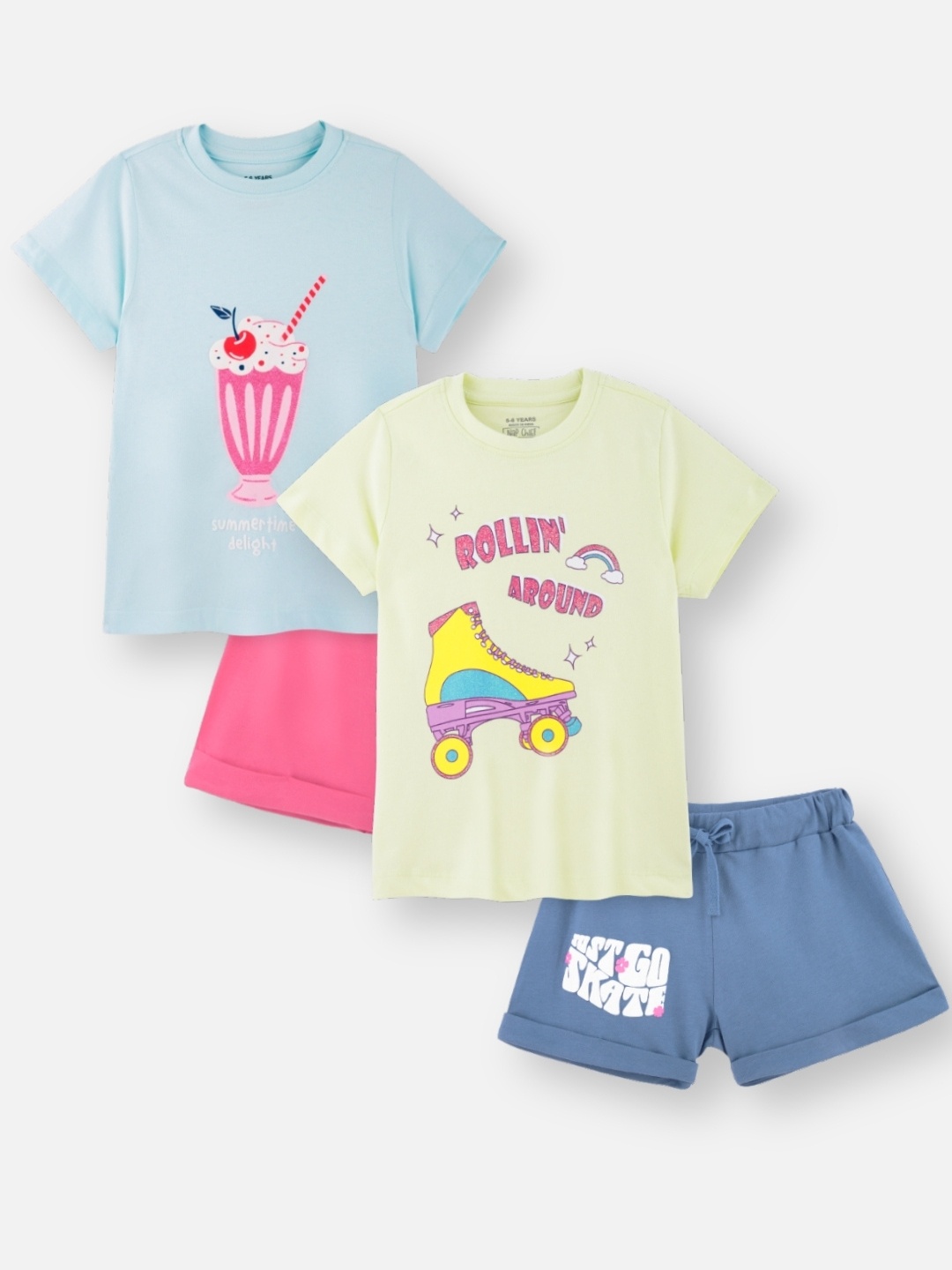 

Nap Chief Girls Pack of 2 Relaxed Fit Printed Pure Cotton T Shirt With Shorts, Blue