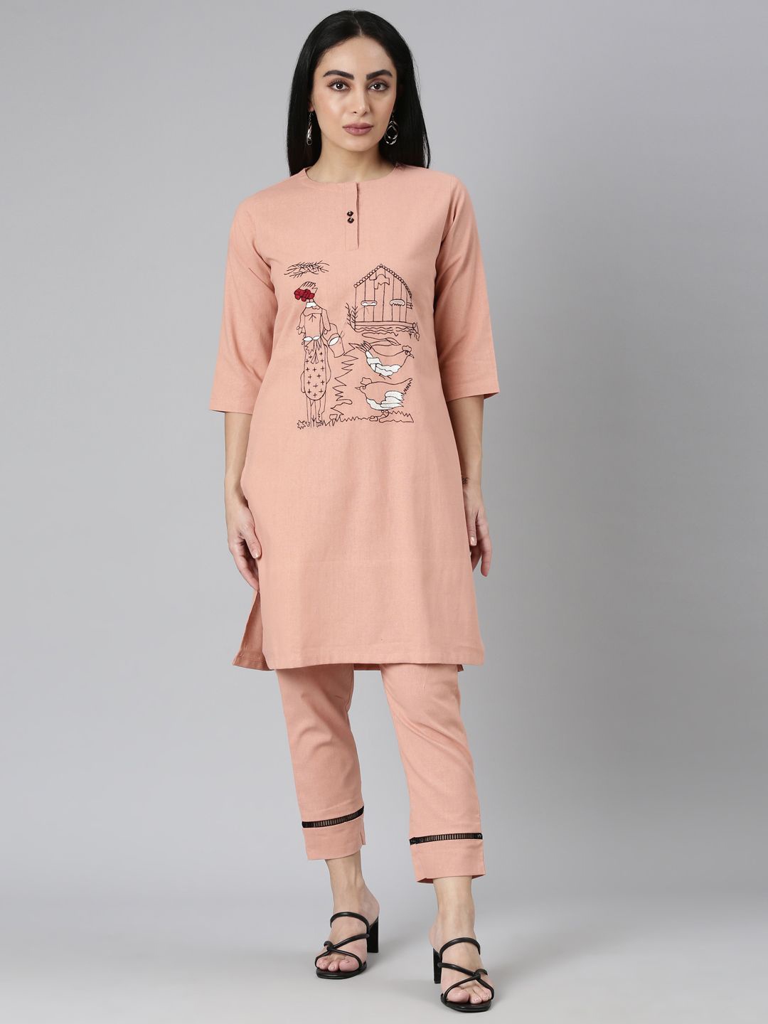 

Neerus Abstract Embroidered Straight Kurta with Trousers, Pink