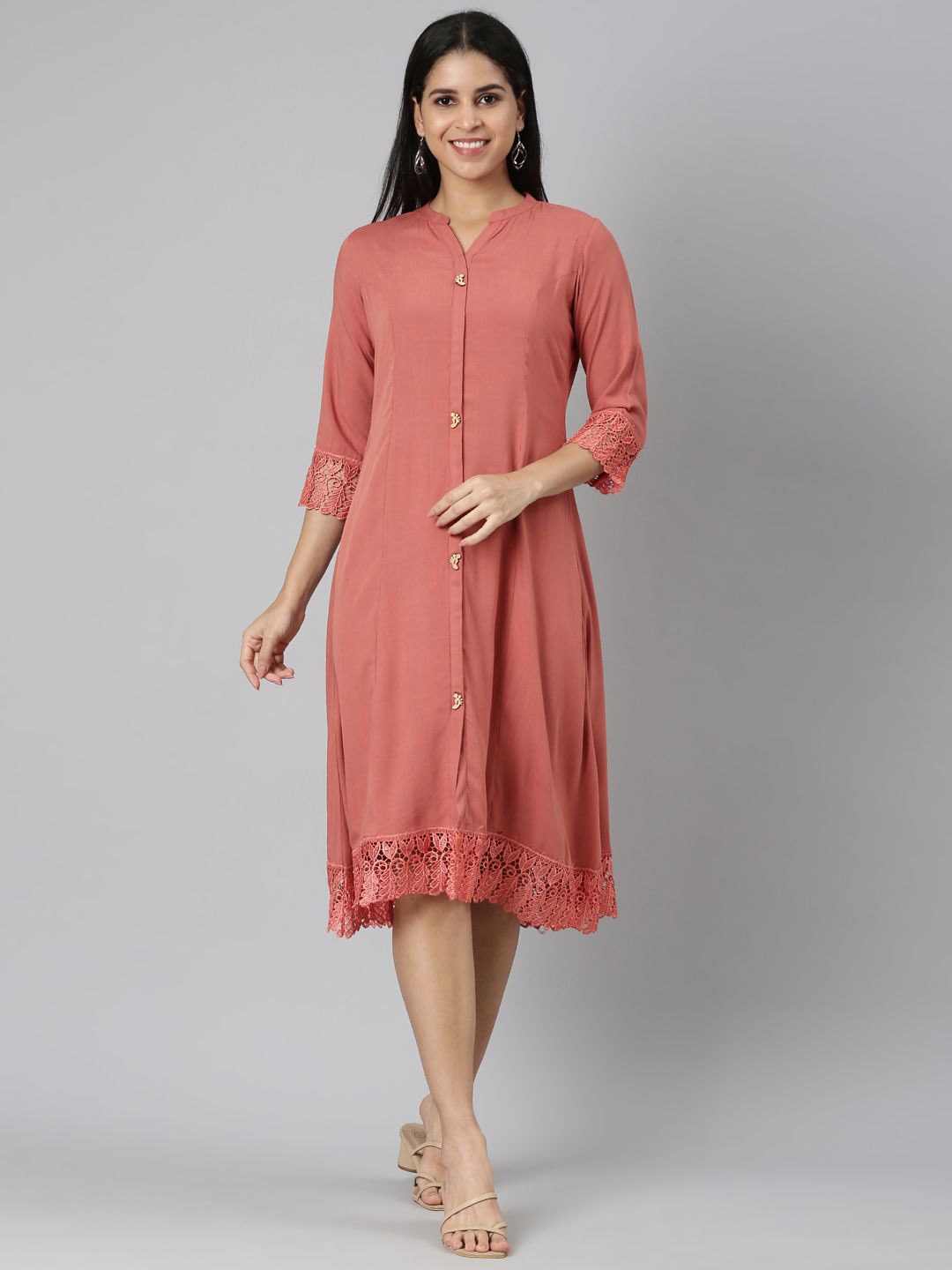 

Neerus V-Neck A-Line Kurta, Orange