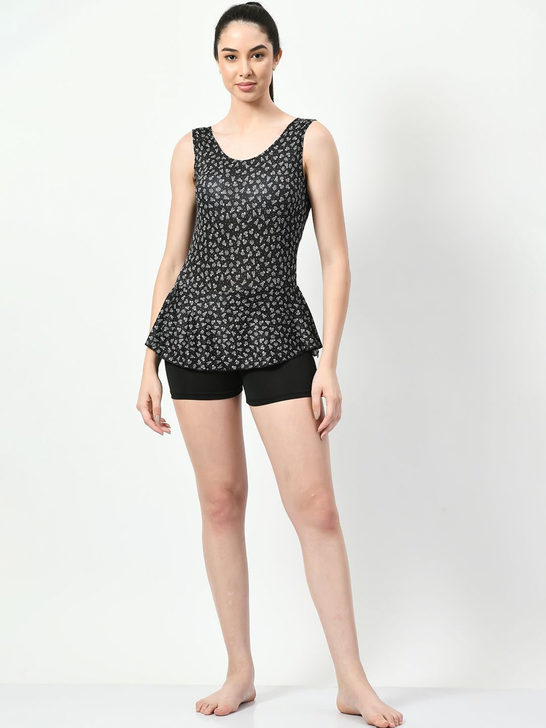 

JMT Wear Floral Printed Round Neck Swimwear, Black