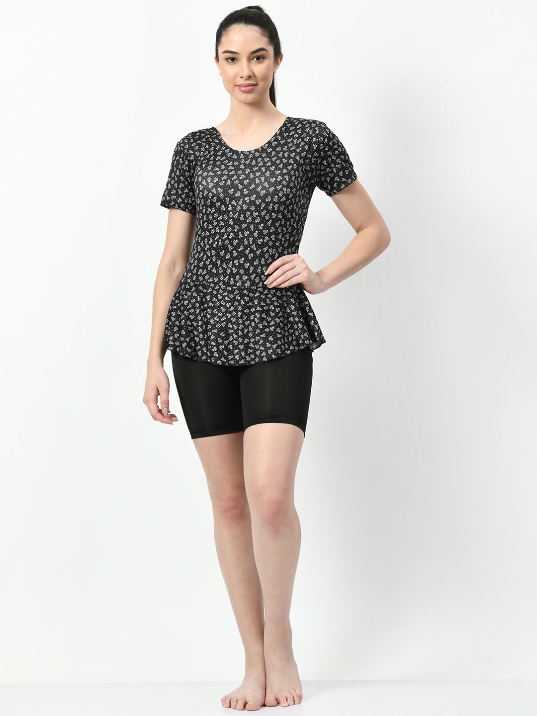 

JMT Wear Printed Swimming Dress With Attached Shorts, Black