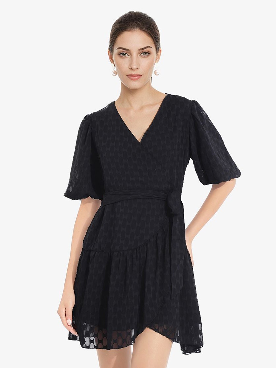 

RAREISM V-Neck Wrap Mini Dress, Black