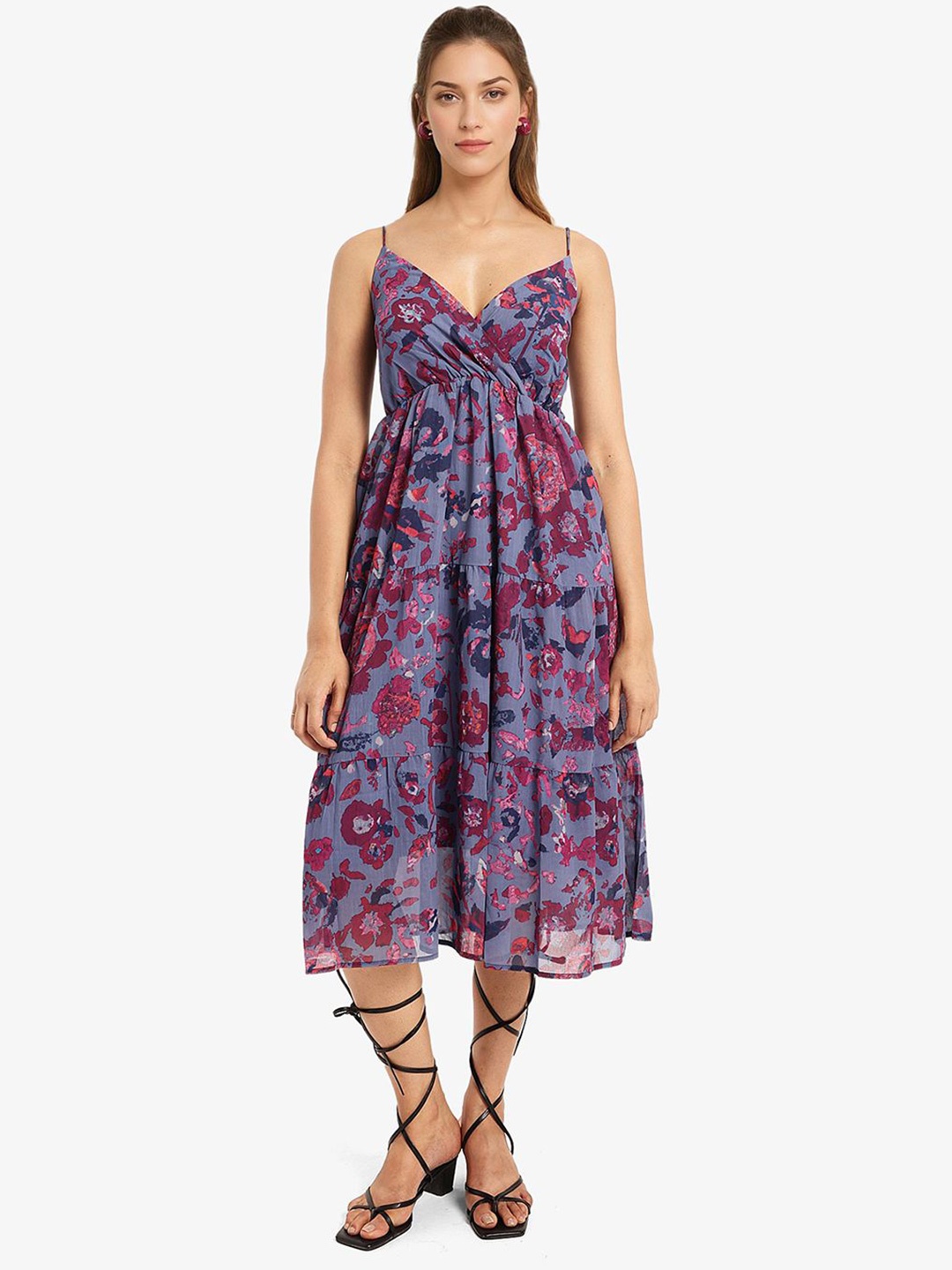

RAREISM Floral Print Fit & Flare Midi Dress, Purple