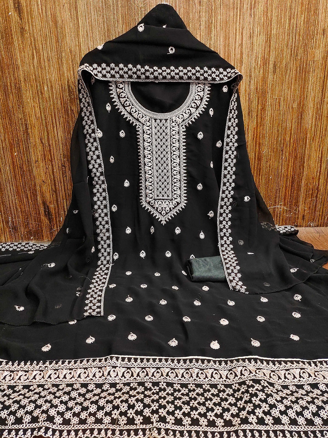 

KALINI Ethnic Motifs Embroidered Unstitched Dress Material, Black