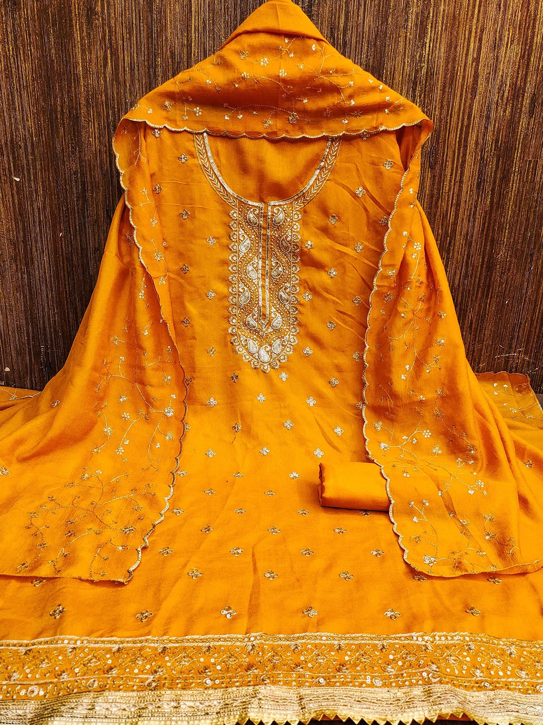 

KALINI Ethnic Motifs Embroidered Unstitched Dress Material, Yellow