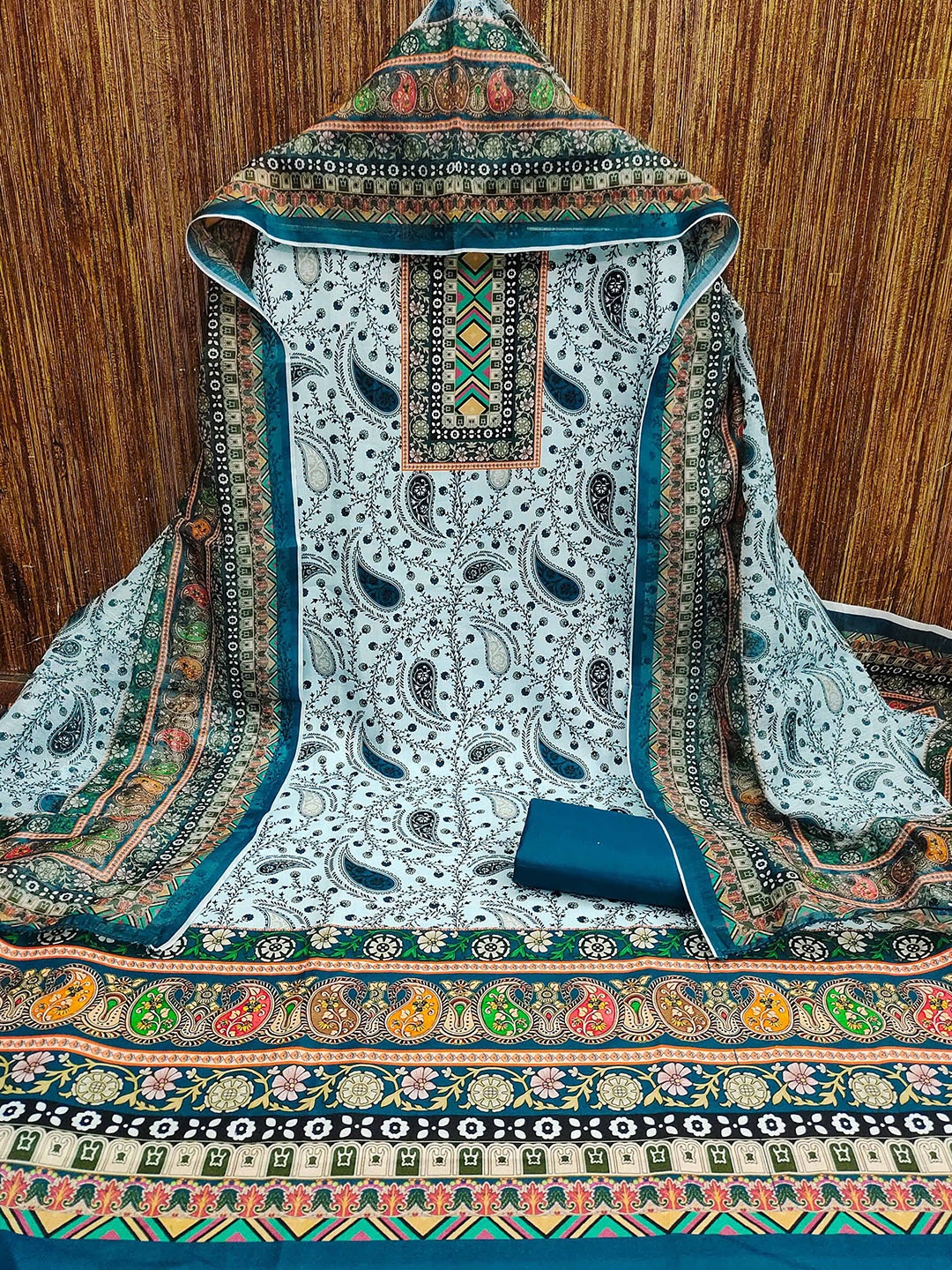 

KALINI Paisley Printed Unstitched Dress Material, Teal
