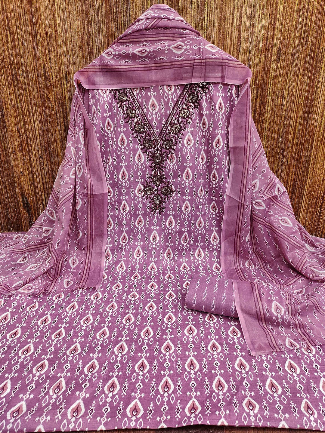 

KALINI Ethnic Motifs Printed Pure Cotton Unstitched Dress Material, Purple