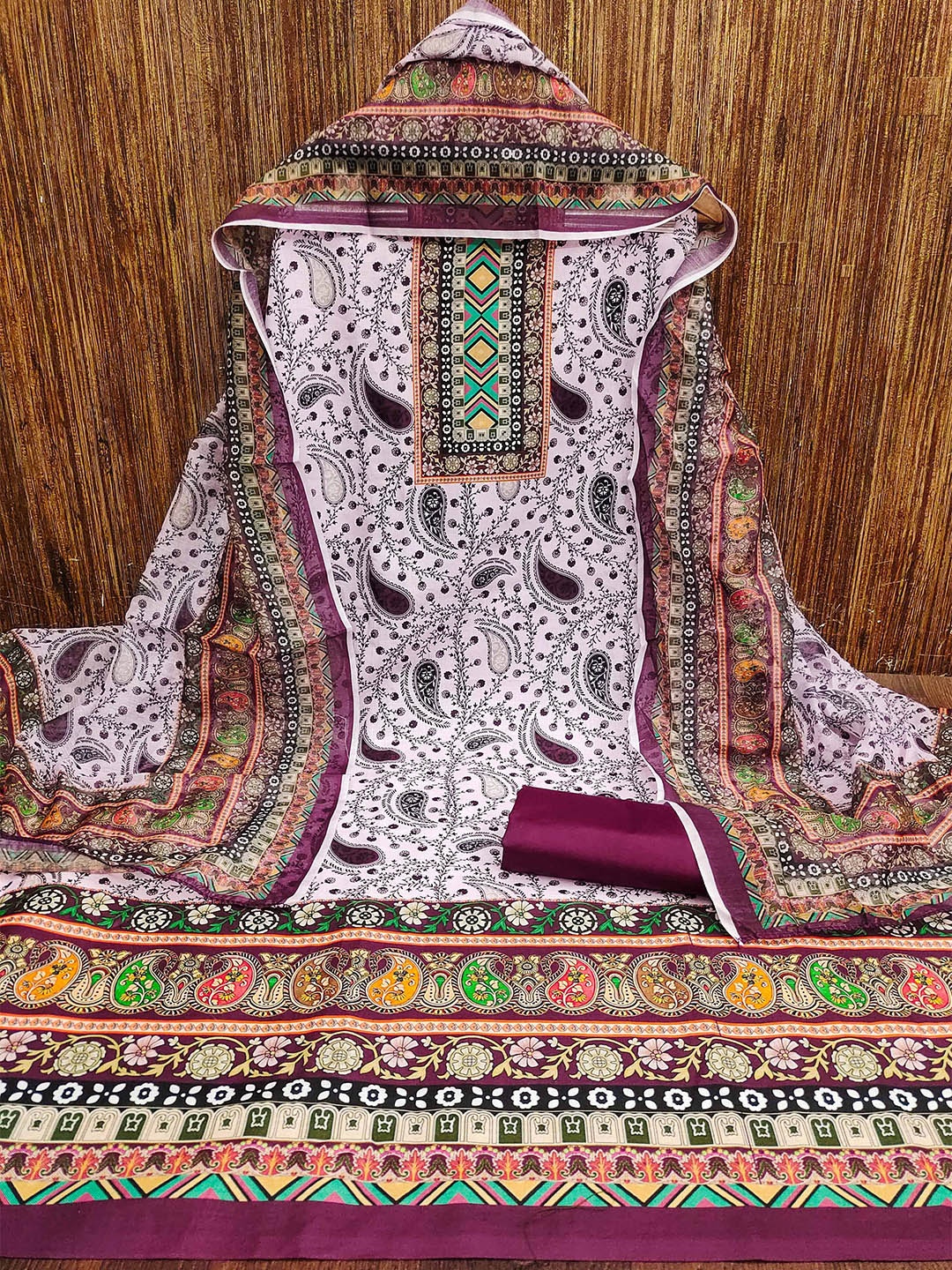 

KALINI Ethnic Motifs Printed Unstitched Dress Material, Purple