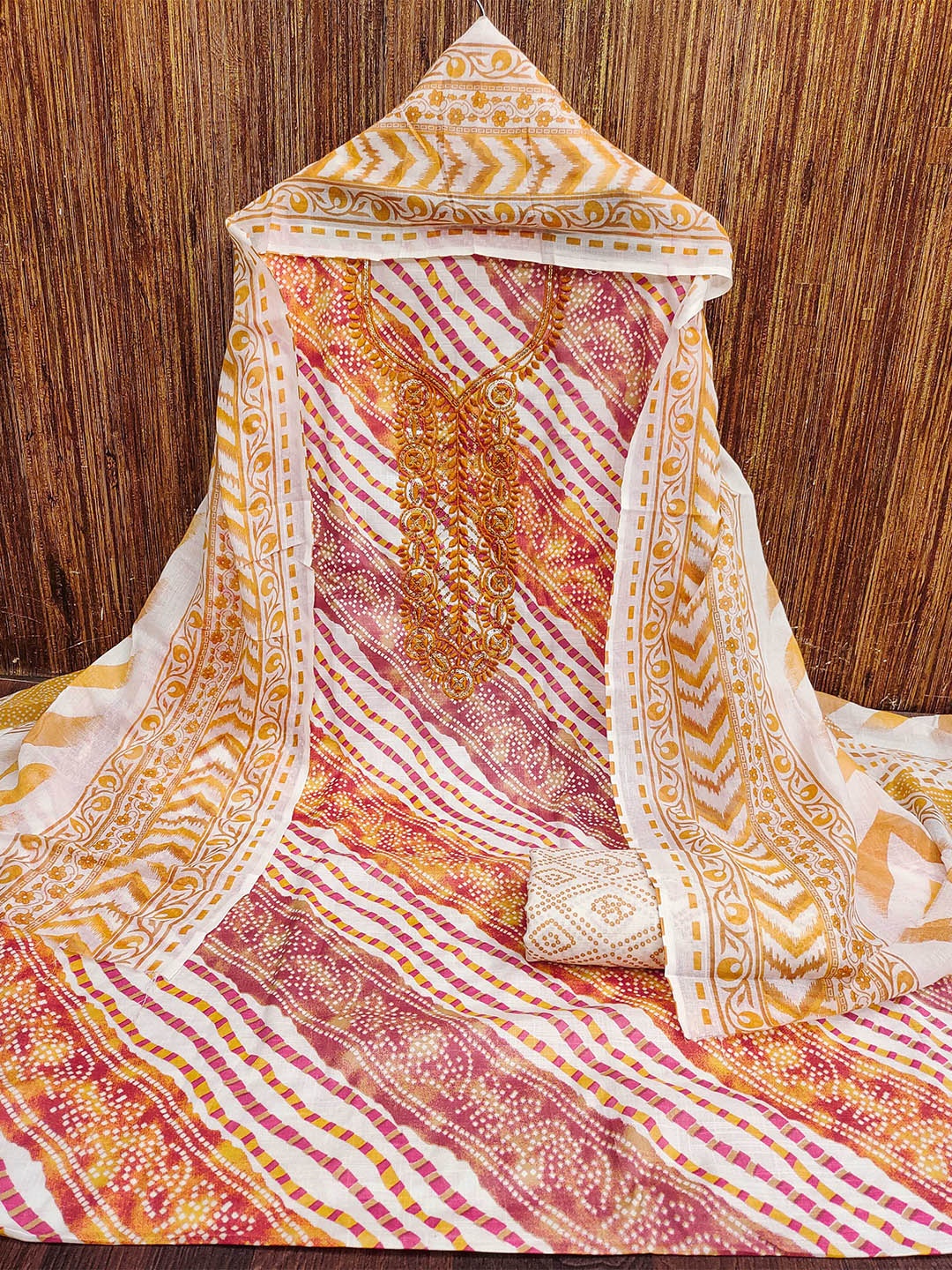 

KALINI Printed Pure Cotton Unstitched Dress Material, Orange