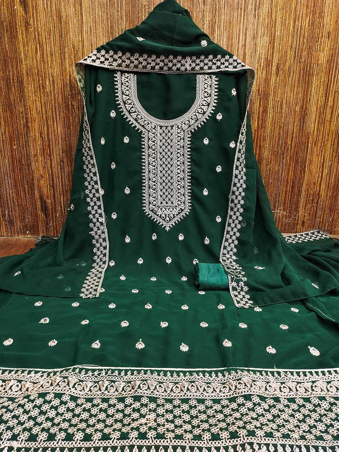 

KALINI Embroidered Silk Georgette Zari Unstitched Dress Material, Green