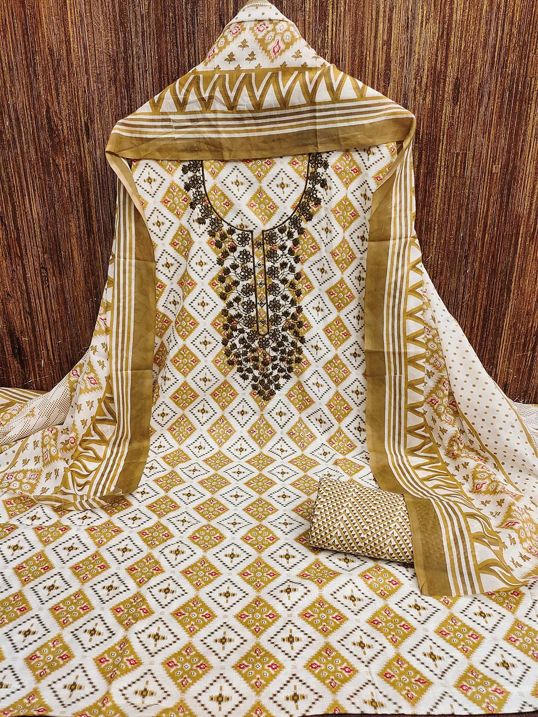 

KALINI Printed Pure Cotton Unstitched Dress Material, Yellow