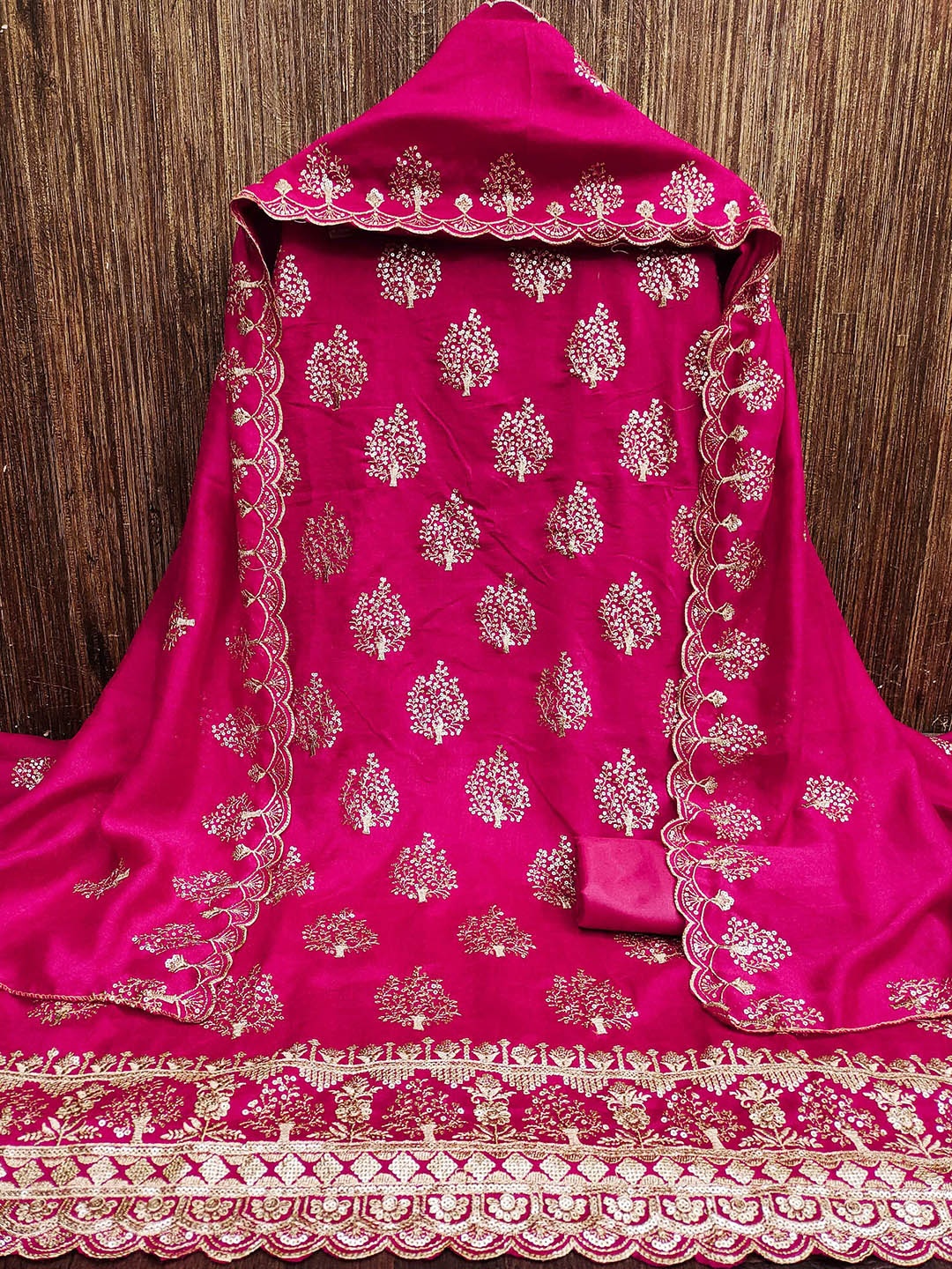 

KALINI Ethnic Motifs Embroidered Unstitched Dress Material, Pink