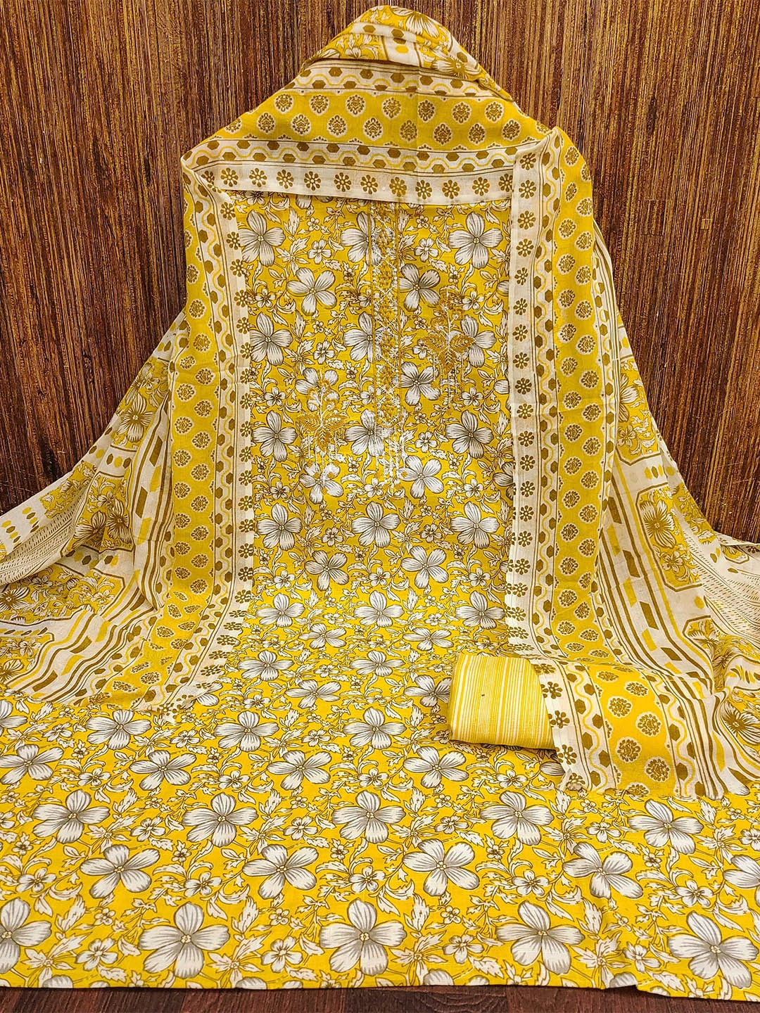 

KALINI Printed Pure Cotton Unstitched Dress Material, Yellow