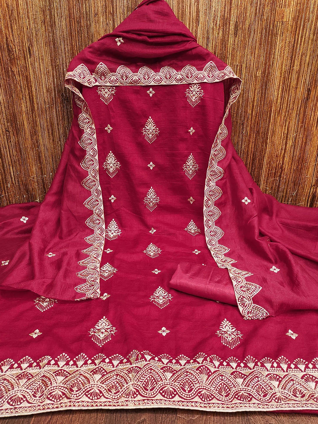 

KALINI Embroidered Zari Unstitched Dress Material, Pink