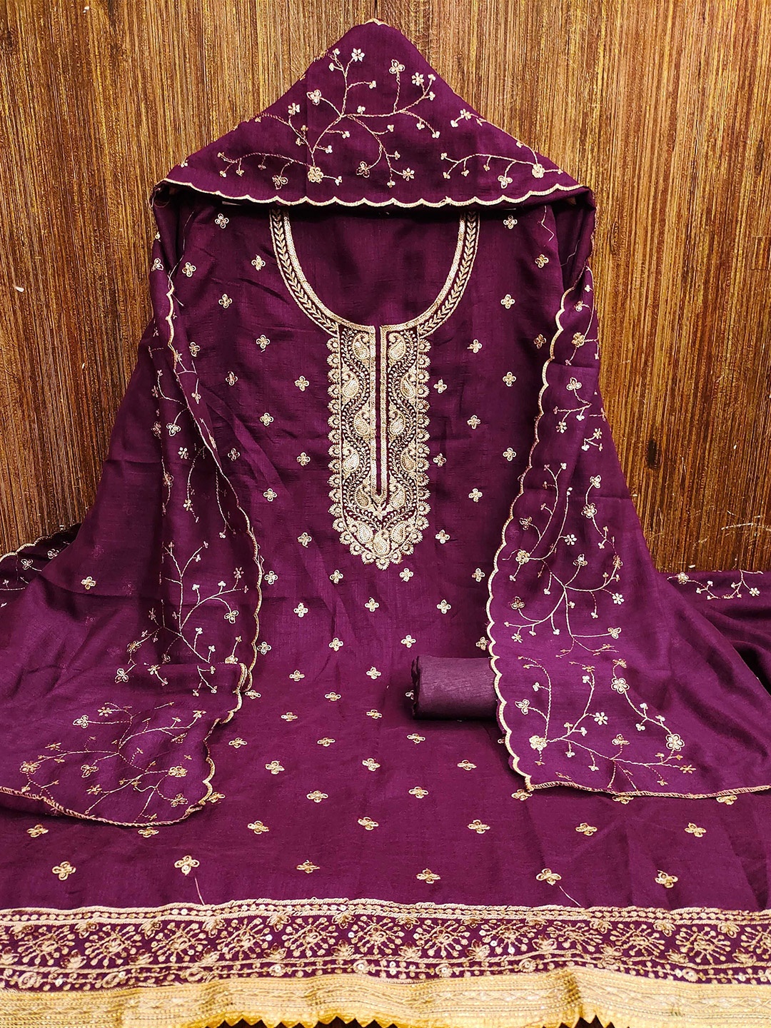 

KALINI Embroidered Unstitched Dress Material, Purple