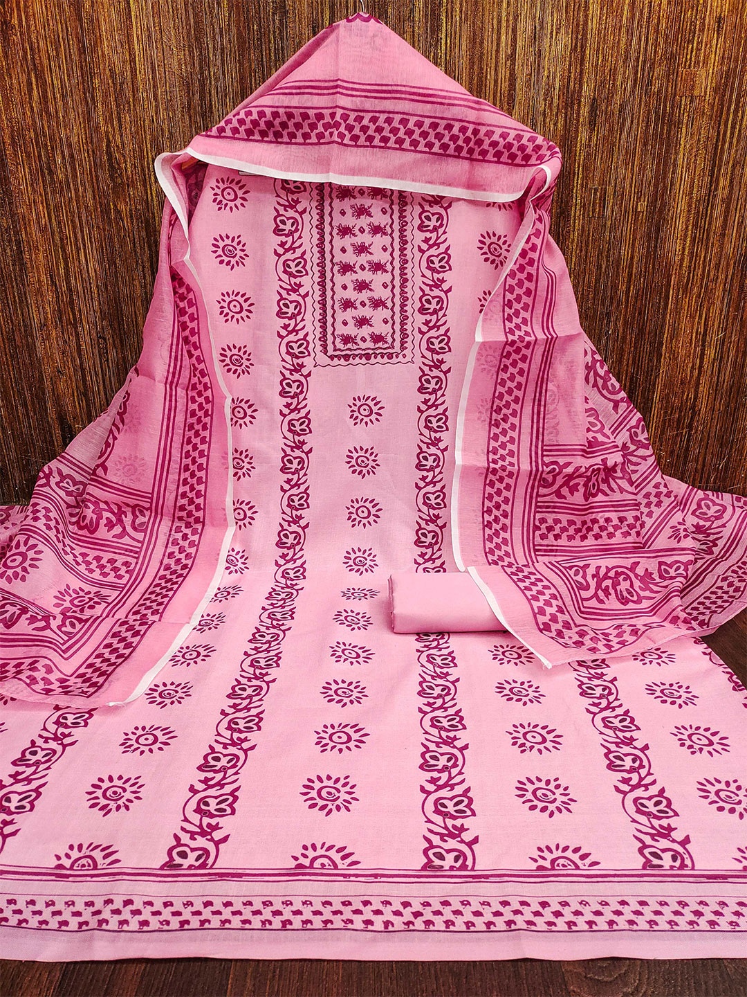 

KALINI Floral Printed Unstitched Dress Material, Pink