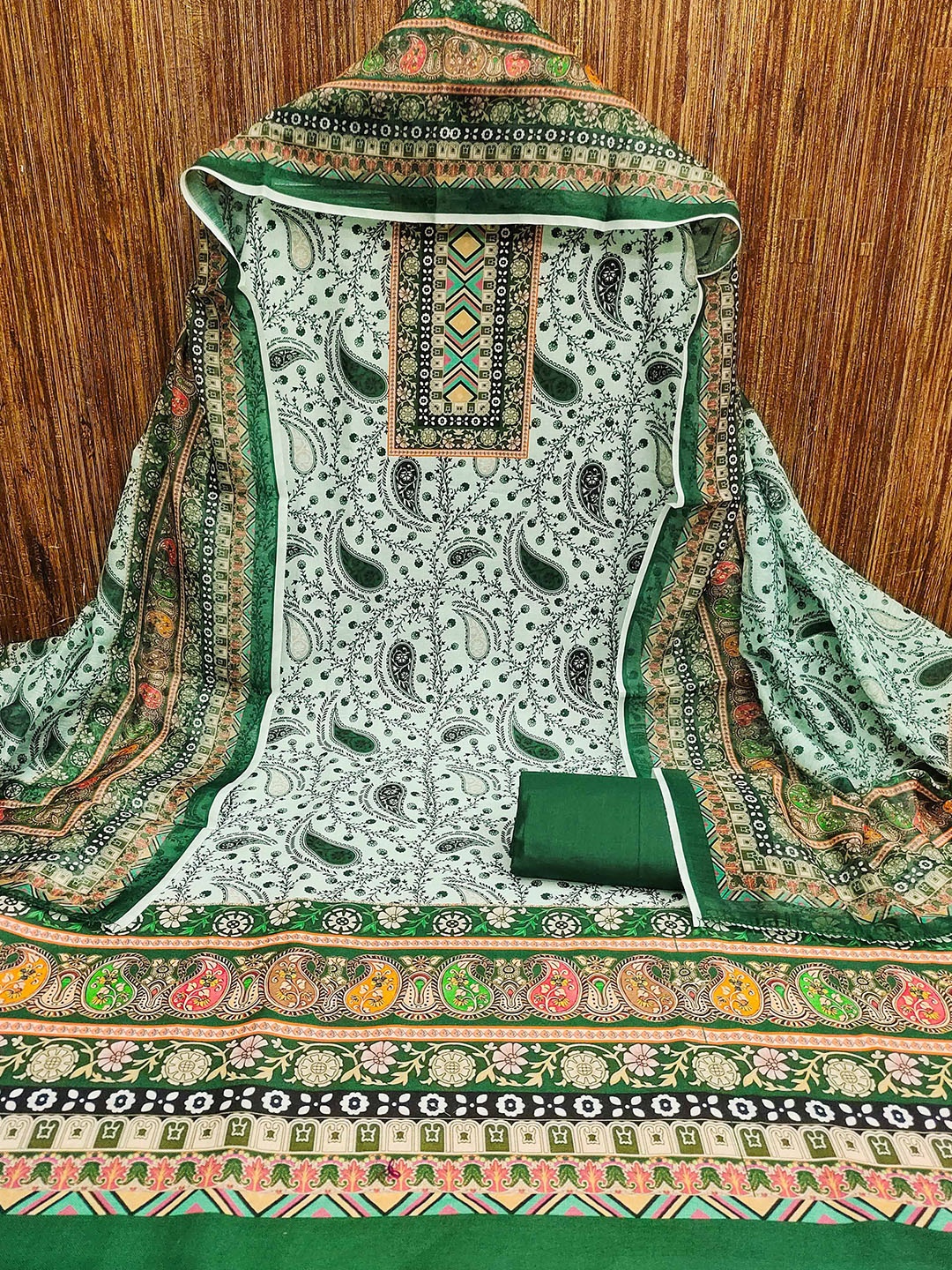 

KALINI Paisley Printed Unstitched Dress Material, Green