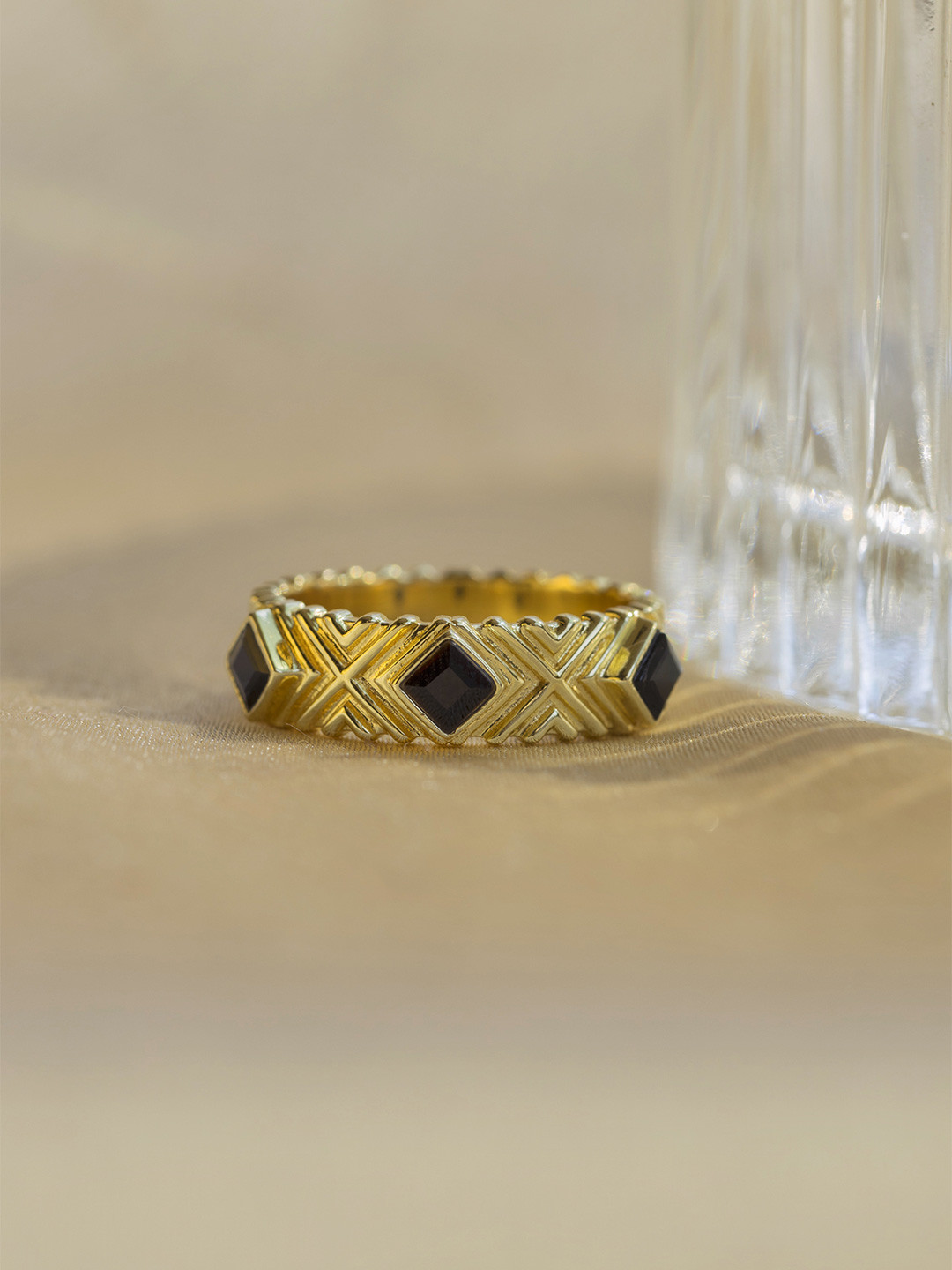 

Perfectly Average Women 18K Gold Plated Black Diamond Textured Ring