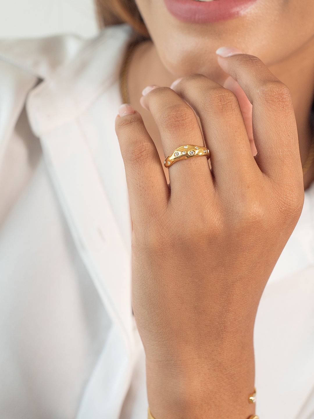

Perfectly Average Gold-Plated Cubic Zirconia Studded Finger Rings