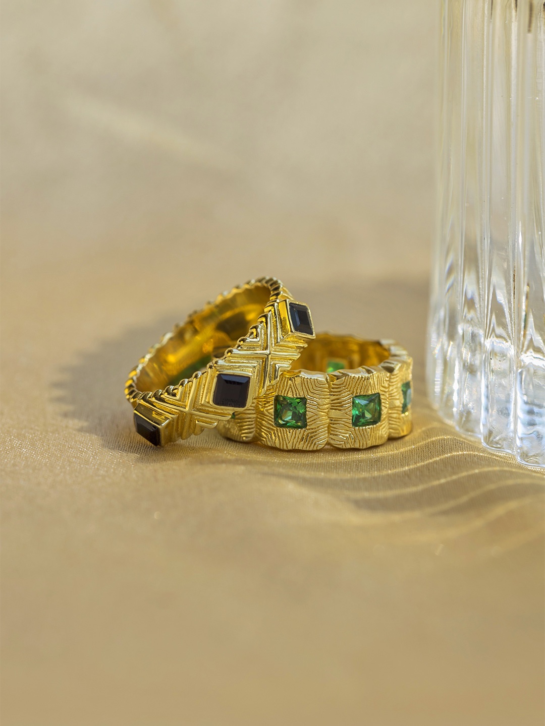 

Perfectly Average Gold-Plated Stone-Studded Textured Finger Ring