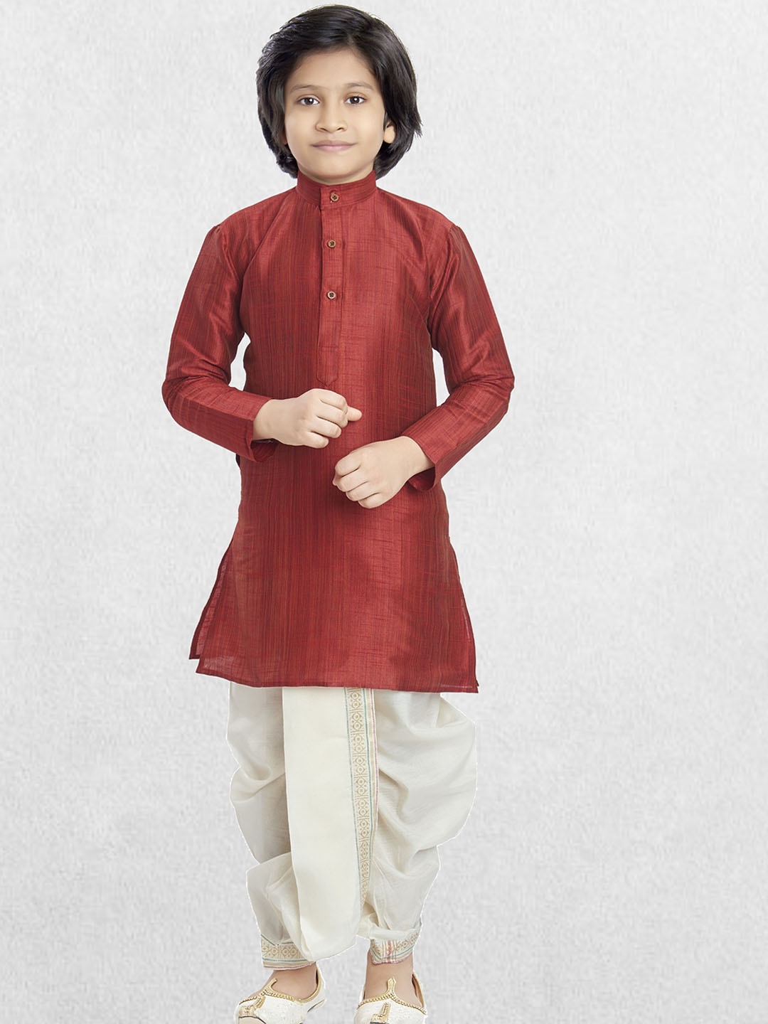 

SHIWAM ETHNIX Boys Regular Straight Kurta with Dhoti Pants, Red