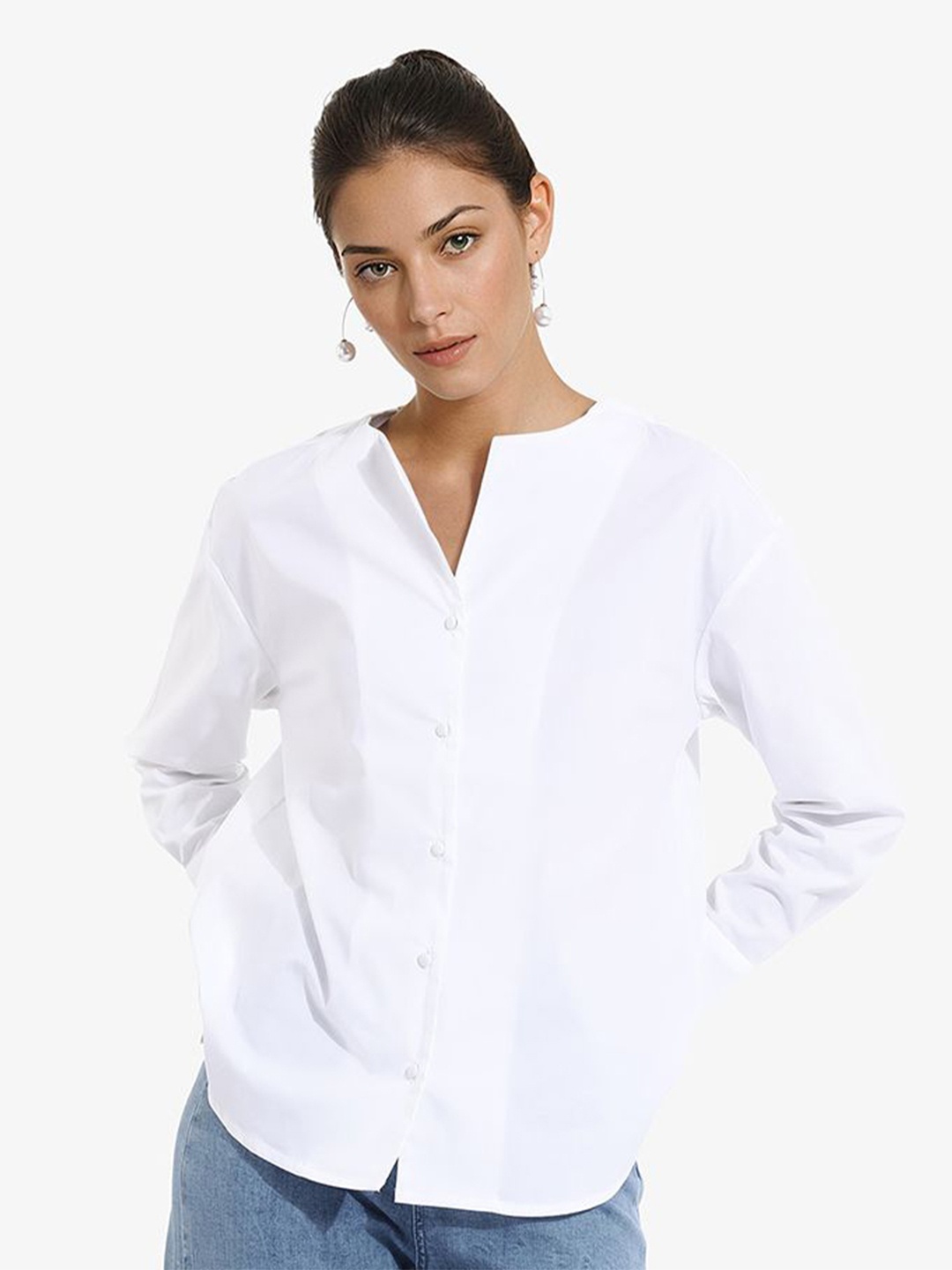 

RAREISM Women Long Sleeves Shirt Style Top, White