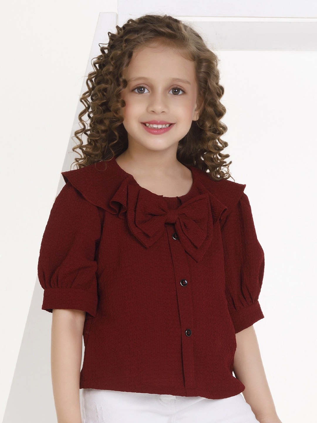 

Peppermint Girls Three-Quarter Sleeves Round Neck Top, Maroon