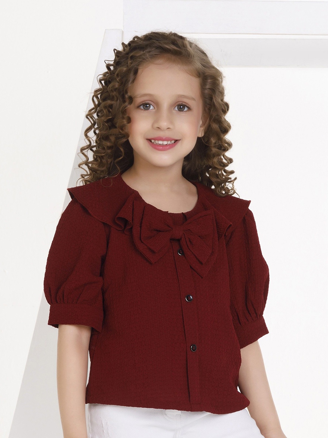 

Peppermint Girls Round Neck Regular Top, Maroon