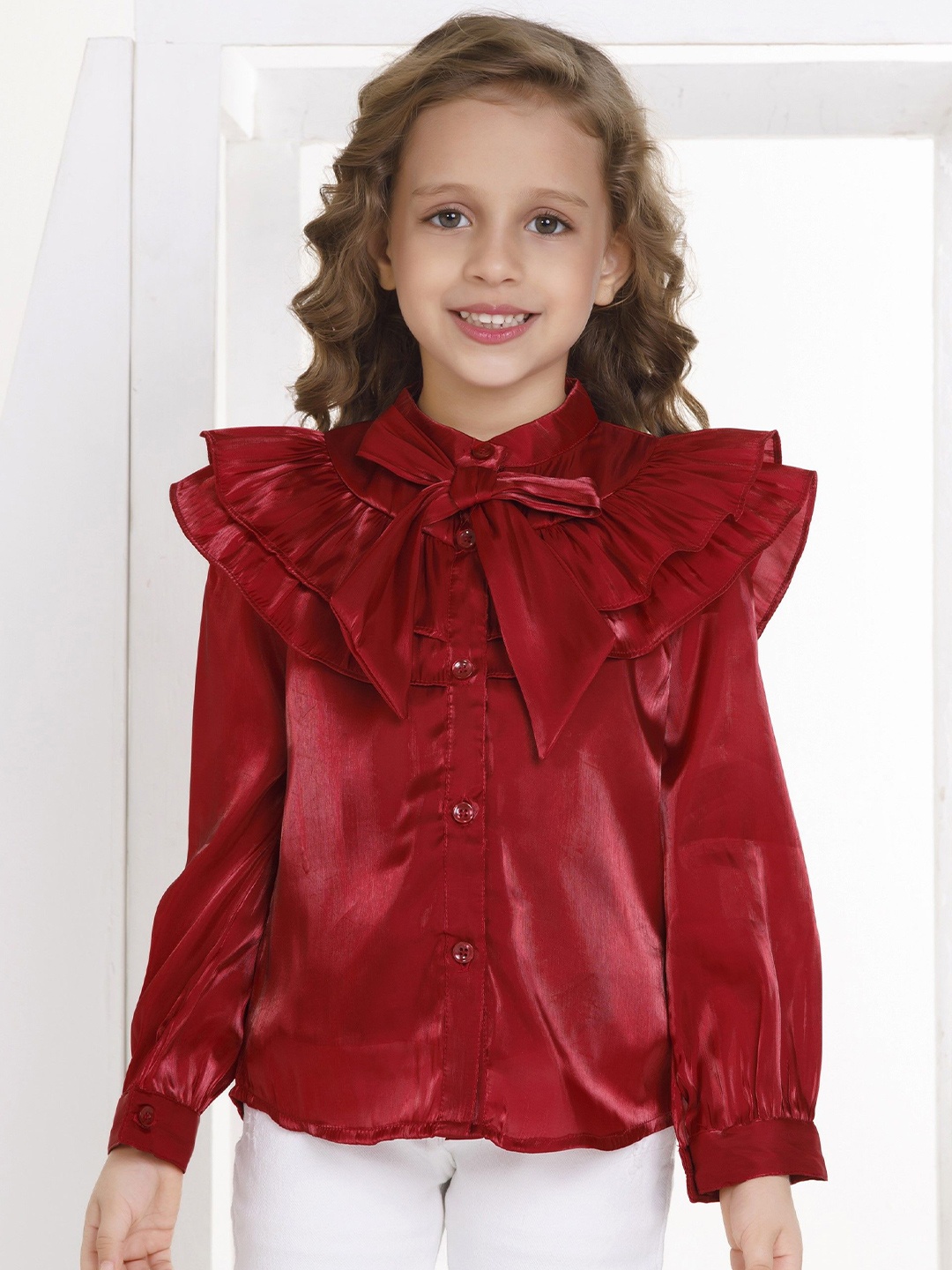 

Peppermint Girls Long Sleeves High Neck Top, Maroon