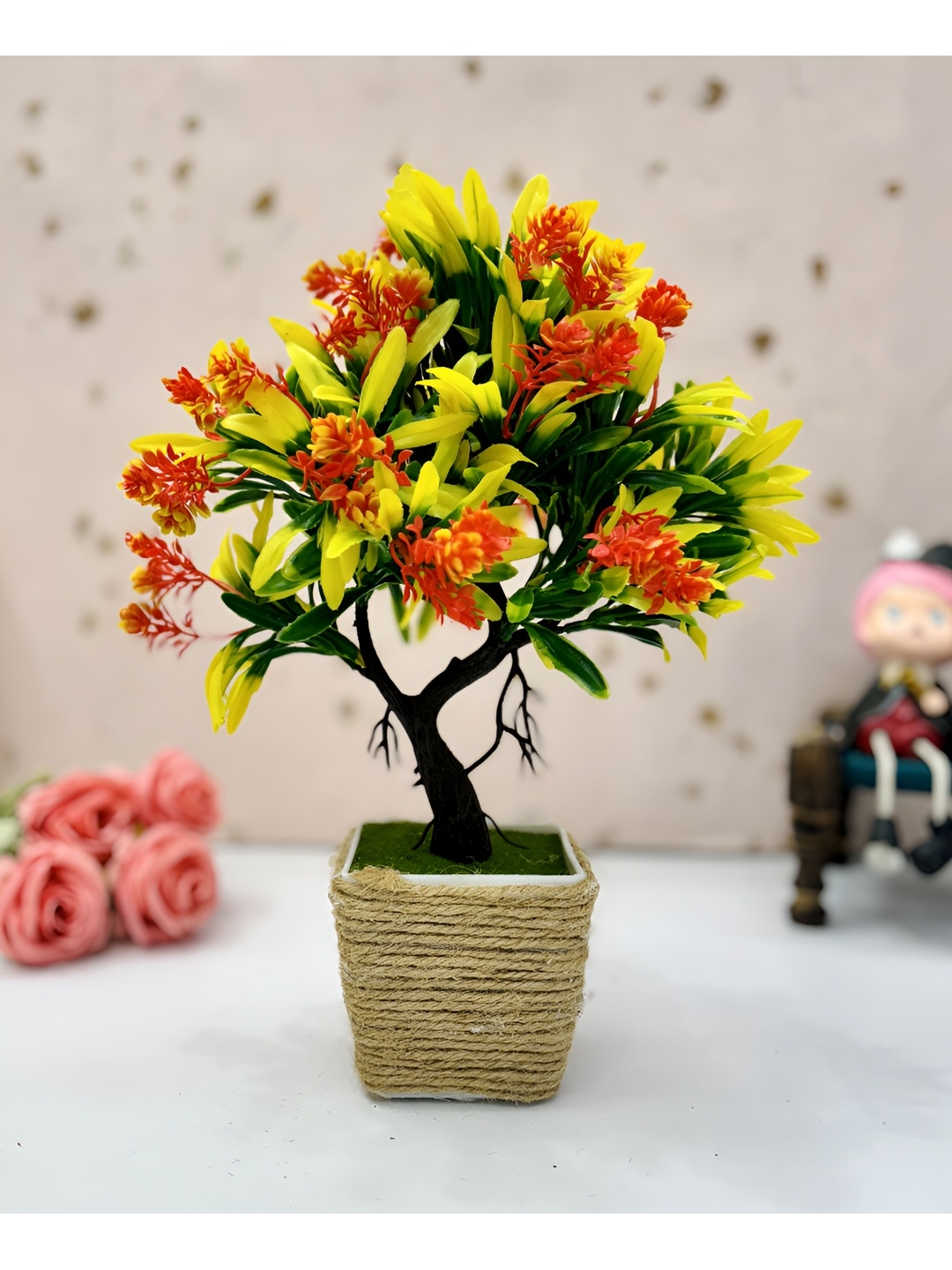 

Dekorly Orange Gardenia Eucalyptus Artificial Plant With Pot