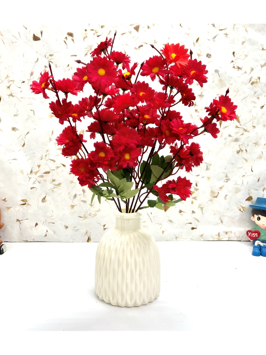 

Dekorly Red Sunflower Bonsai Artificial Plant With Pot