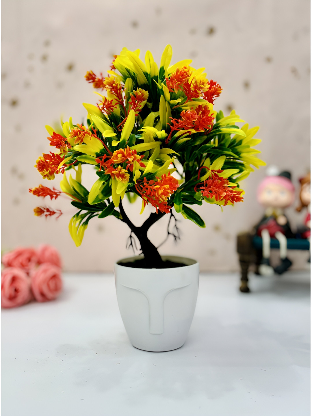 

Dekorly Orange Gardenia Eucalyptus Artificial Plant With Pot