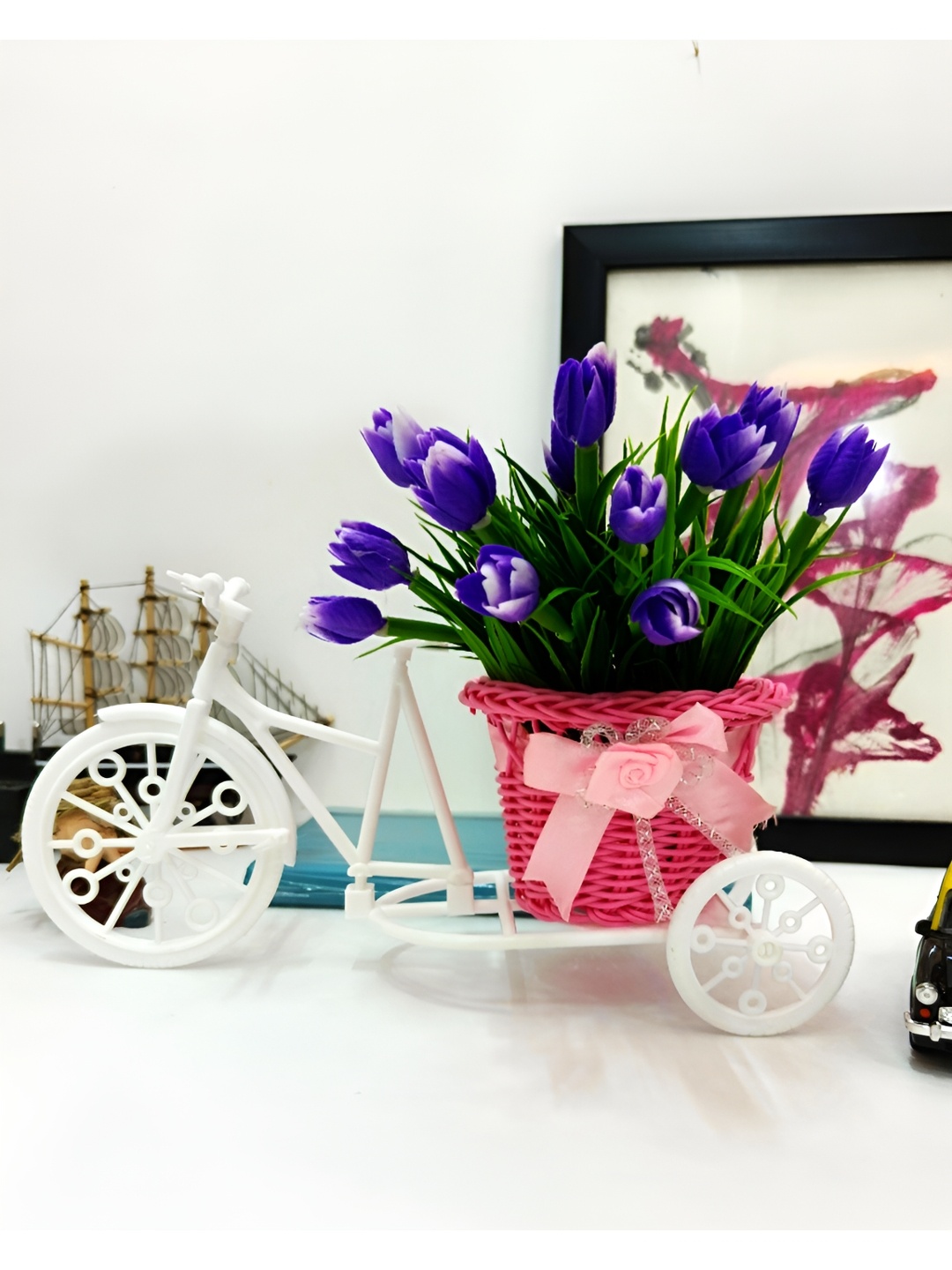 

Dekorly Purple Tulip Eucalyptus Artificial Plant with Cycle Shape Basket
