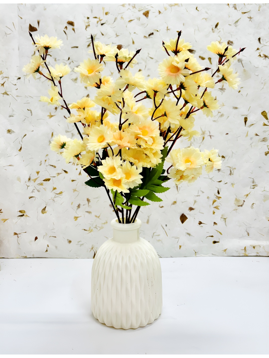 

Dekorly Cream-Coloured & Green SunFlower Lily Tulip Artificial Flowers With Pot