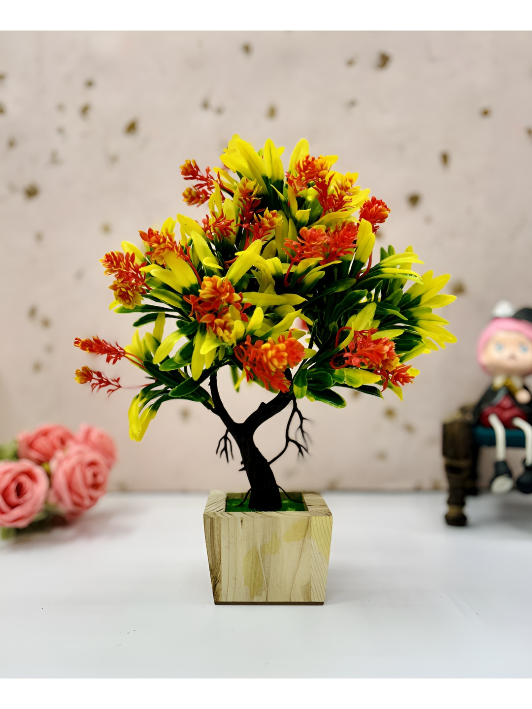 

Dekorly Orange & Green Gardenia Eucalyptus Artificial Plant With Pot