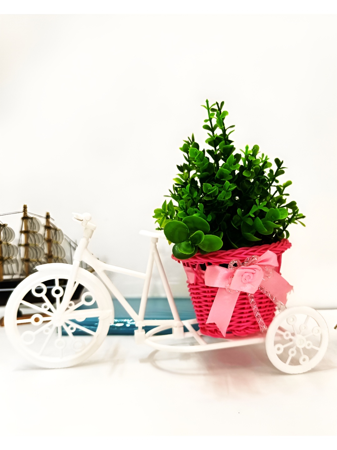 

Dekorly Green Fake Peonies Flowers With Cycle Shape Basket